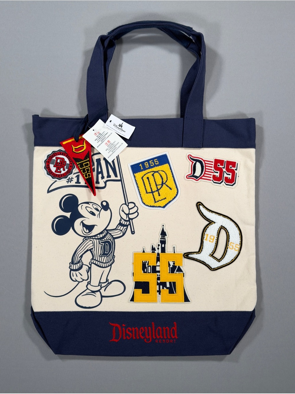 Disneyland Resort Varsity Mickey Mouse Canvas Tote Bag Disney Parks 1955 Patches